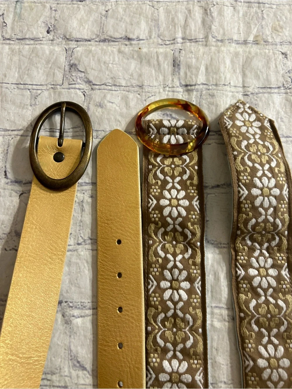 FRESH PRODUCE 100% COTTON BOHO BELT & VTG CANDIES METALLIC GOLD BELT